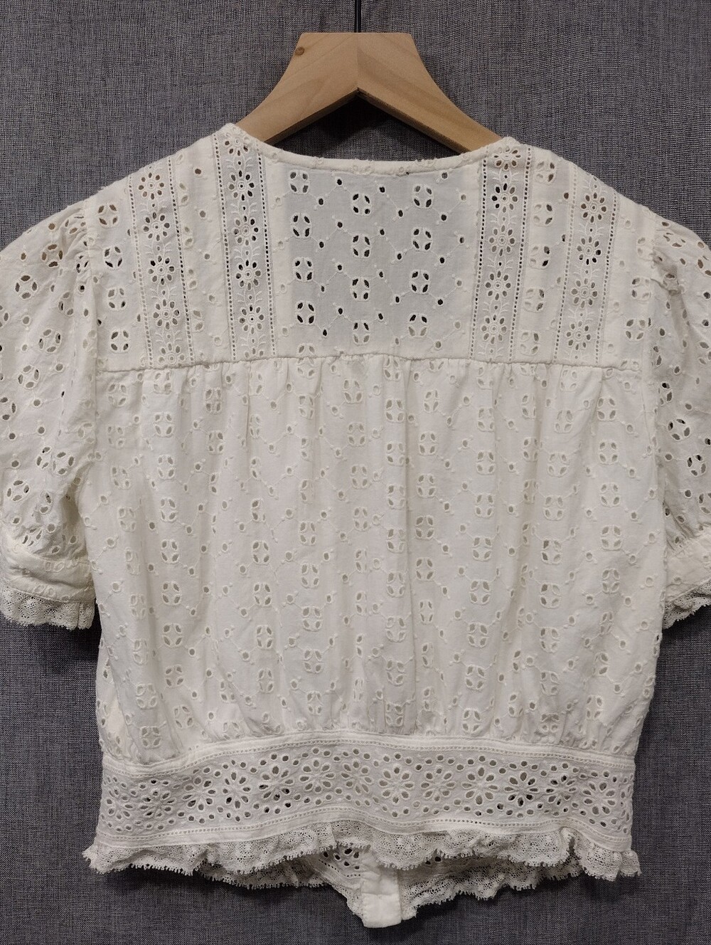 J. Crew Eyelet Short-Sleeve Button Front Top Womens White XXS Babydoll Fairy - Picture 6 of 8